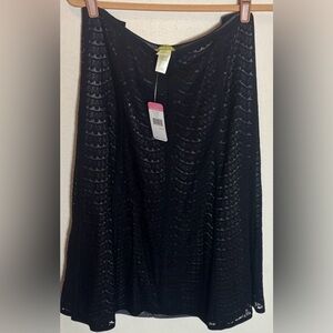 Sigrid Olsen Black Lace Over Silver Lining A Line Nylon Poly Skirt NWT 14